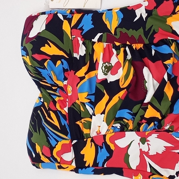 Anne Cole Floral Twist‎ Front Shirred Strapless One-Piece Swimsuit Multicolor 6 - Picture 2 of 7